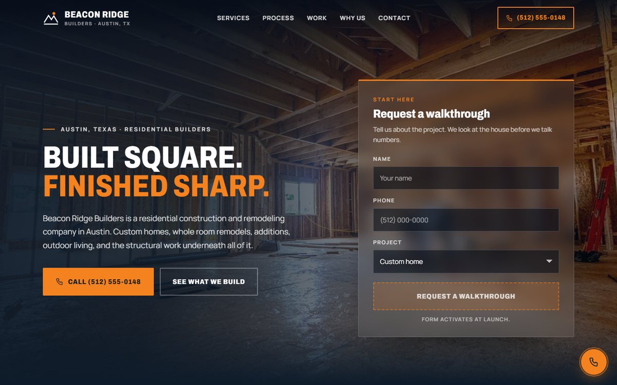 The Beacon Ridge Builders concept homepage