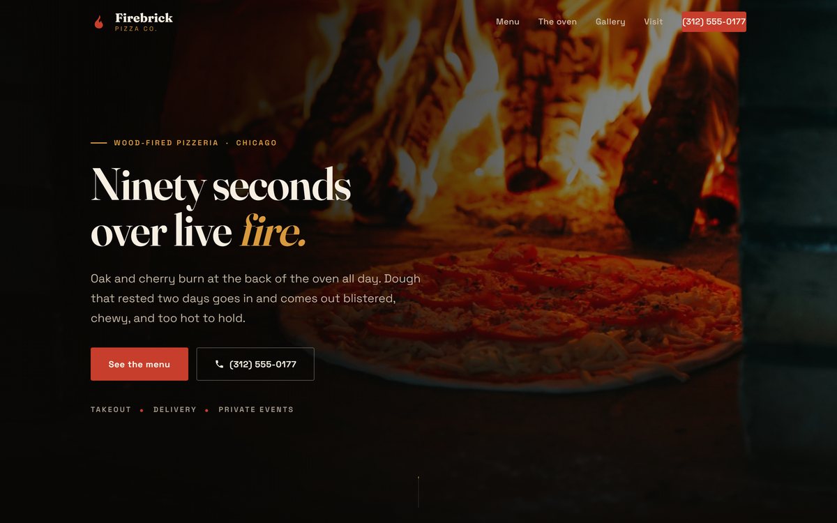 The Firebrick Pizza Co. concept homepage